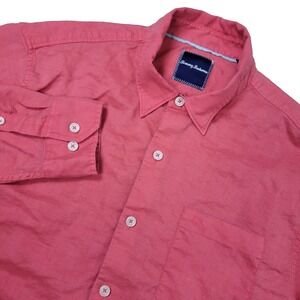 Tommy Bahama Mens Large Red Button Down Long Sleeve Linen Blend